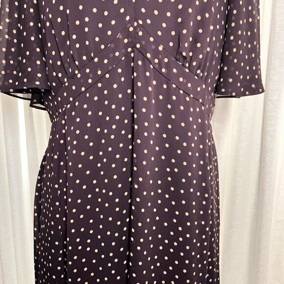 Harper Rose V-Neck Flutter Sleeve Dress Dark Purple Beige Dots Large 12 - Picture 7 of 12